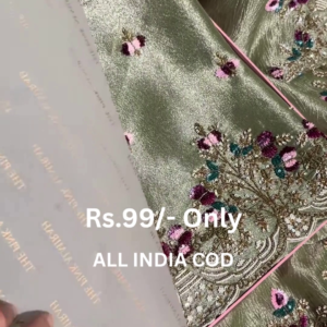 Luxe Olive Tissue Silk Handwork Saree with Floral Embroidery