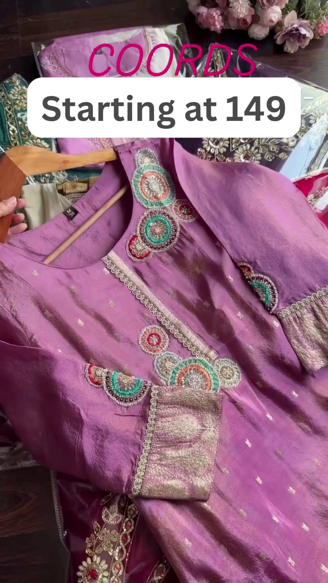 Royal Purple Silk Coord Set with Intricate Circular Embroidery