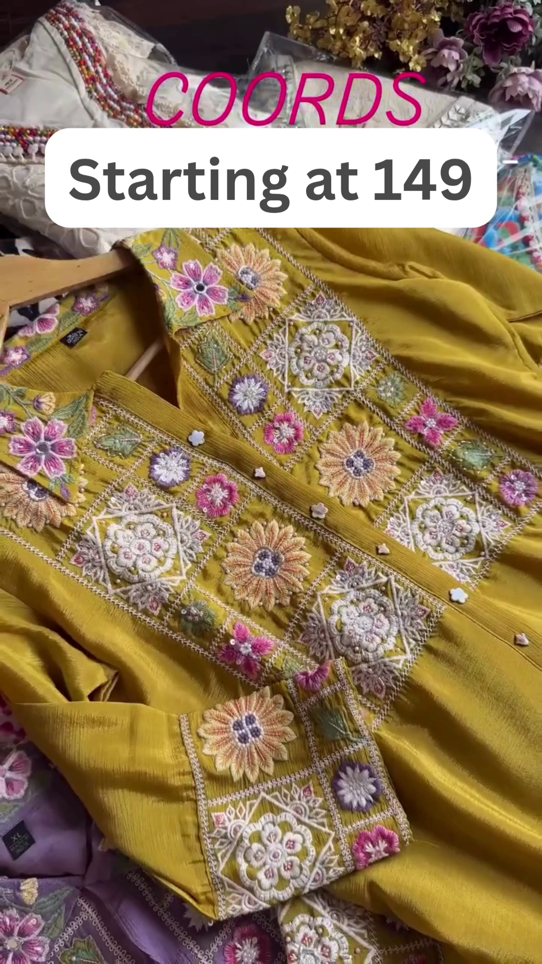 Royal Purple Silk Coord Set with Intricate Circular Embroidery - Image 3