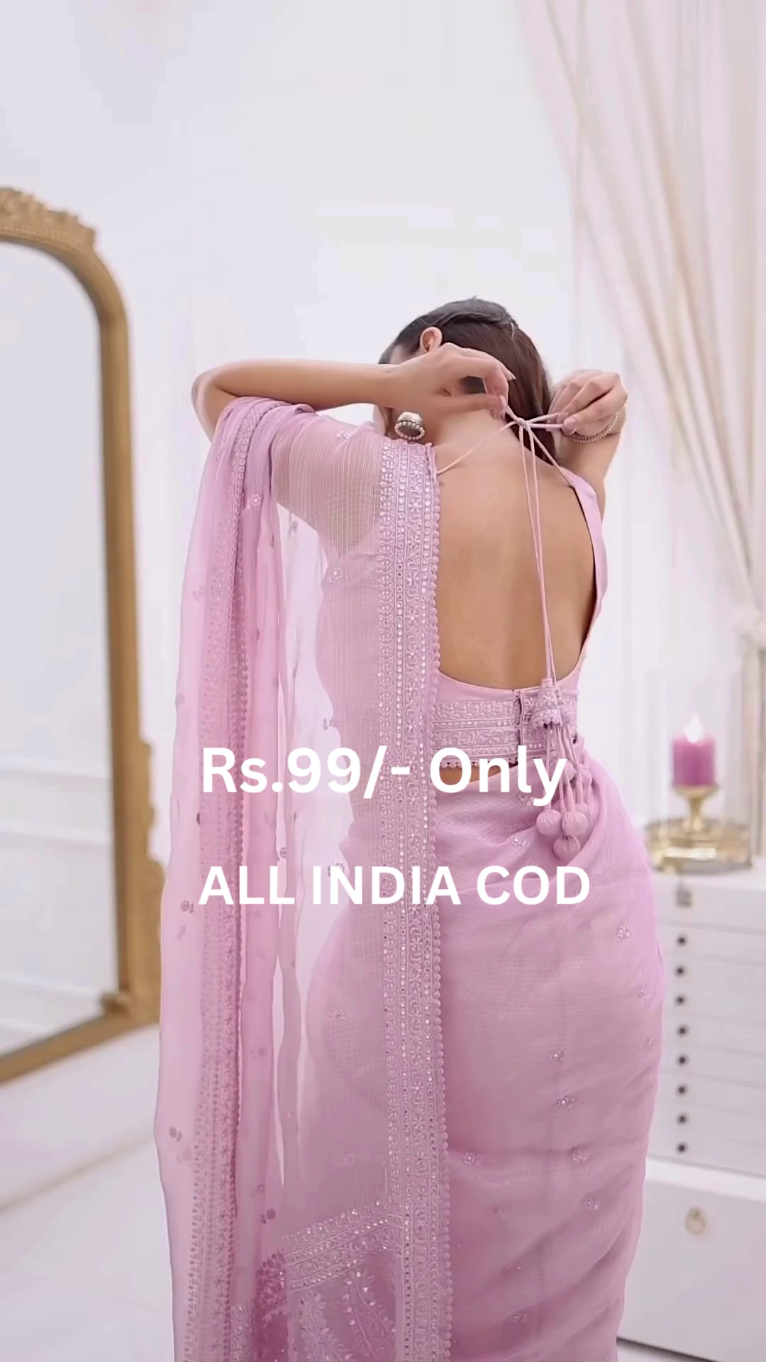 Blush Pink Saree with Delicate Embellished Border - Image 4