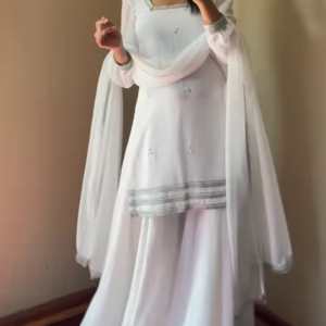 Elegant White Anarkali Set with Flowing Dupatta