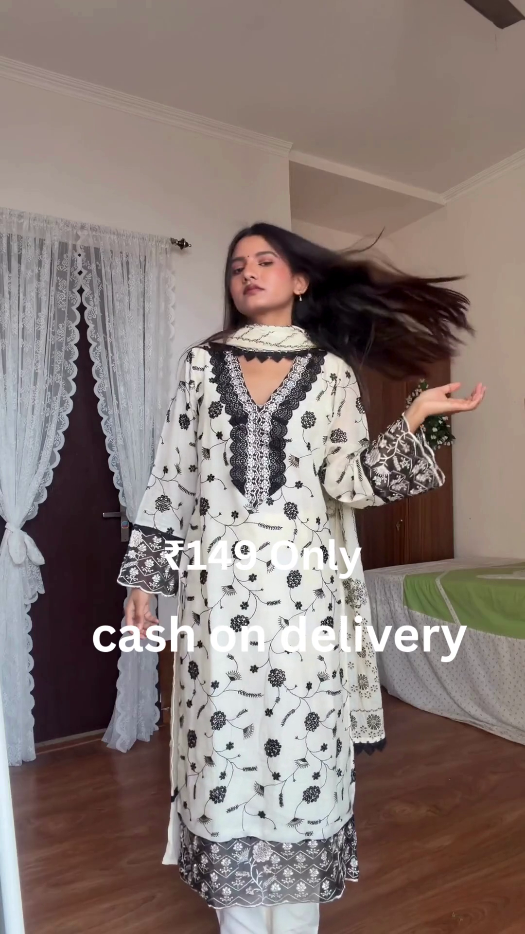 Elegant Black & White Embroidered Kurti Set – Just ₹149 | Cash on Delivery