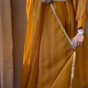 Regal Mustard Anarkali with Embellished Waist Belt