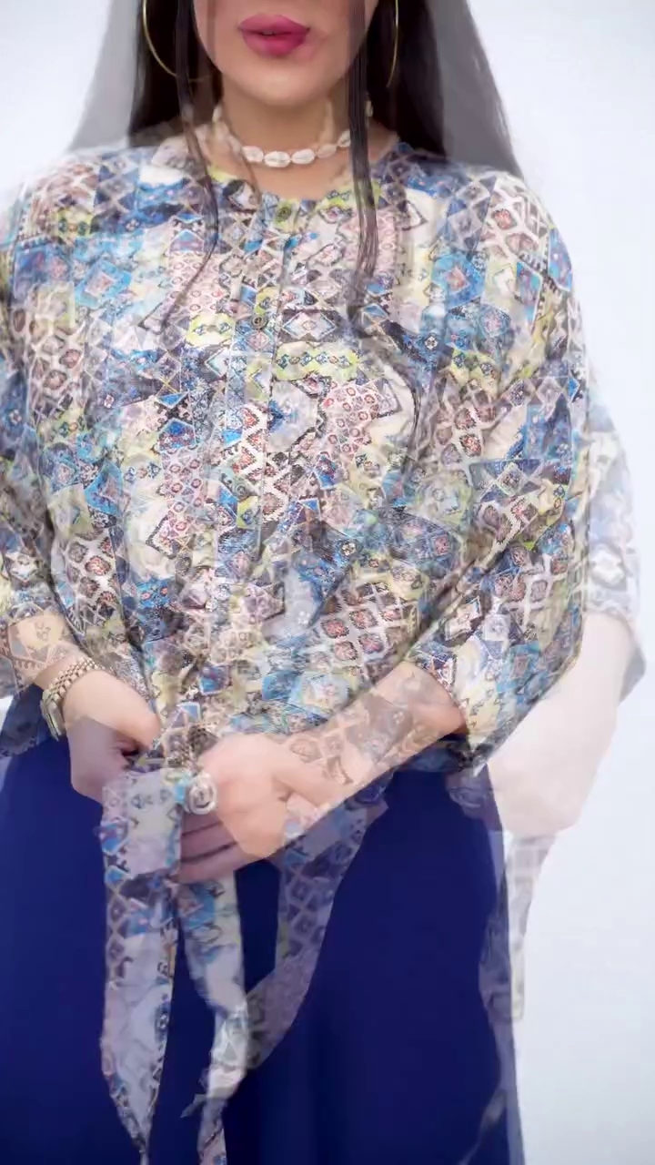 Artistic Printed Tie-Front Top with Earthy Tones - Image 8