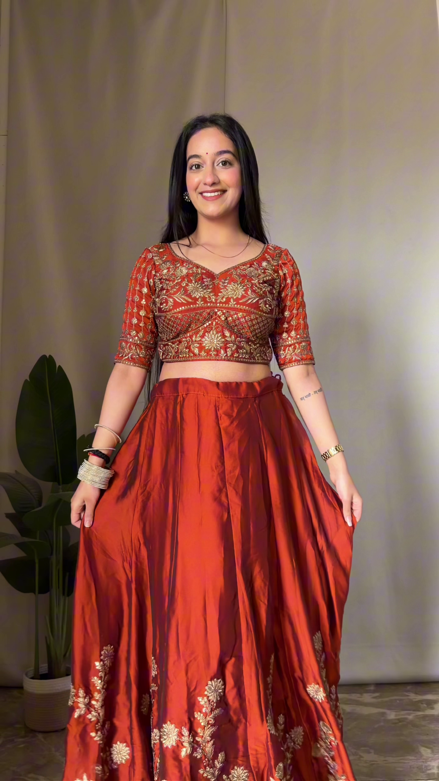 Regal Rust Embroidered Lehenga Set with Golden Detailing - Image 4