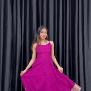 Vibrant Fuchsia Anarkali Set with Golden Border Detailing