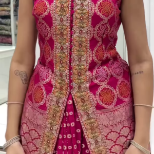 Elegant Pink Bandhani Lehenga with Embroidered Jacket